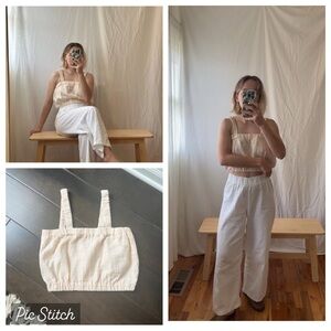 One of a kind cream gauze bandeau square neck crop tank